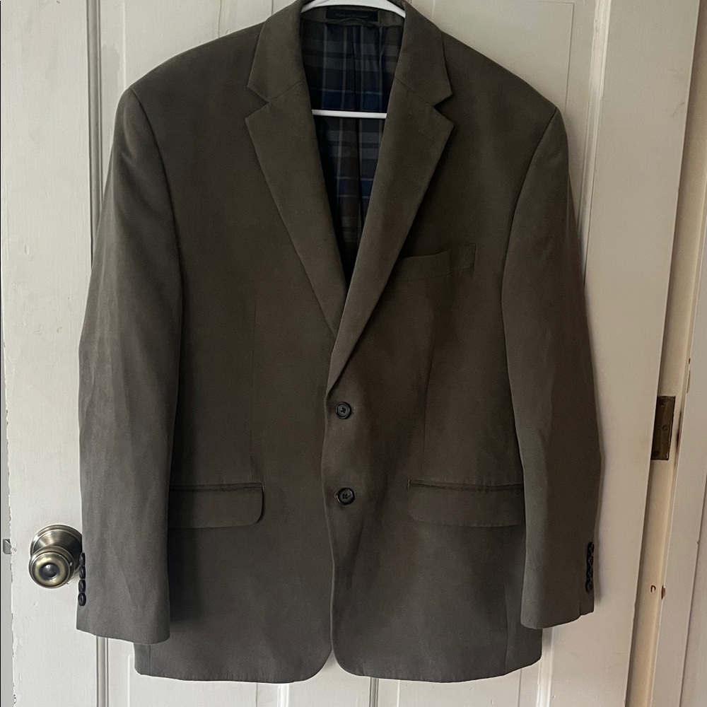 Lauren Ralph Lauren Faux Suede Blazer Mens 44S Gray Blue Plaid Lining
